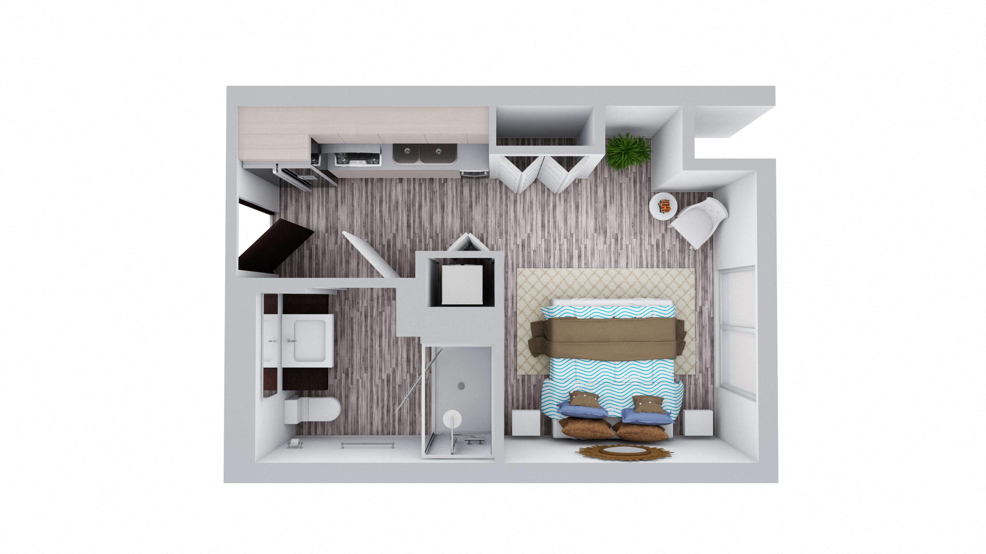Floor plan for studio, 1 bath, 361 sqft